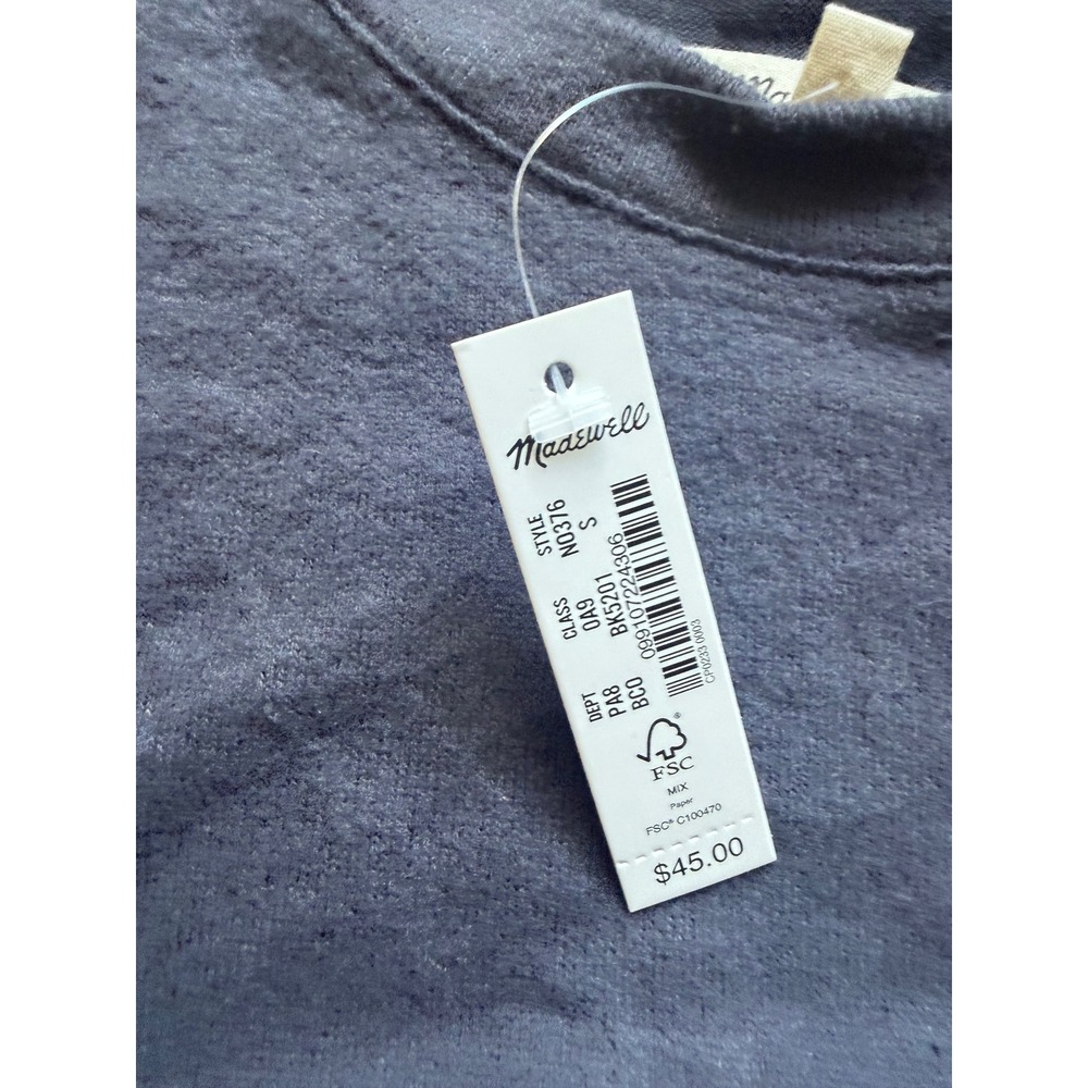 Madewell Ruched Side Crewneck Long Sleeve Top Gray Small N0376 - Picture 5 of 8